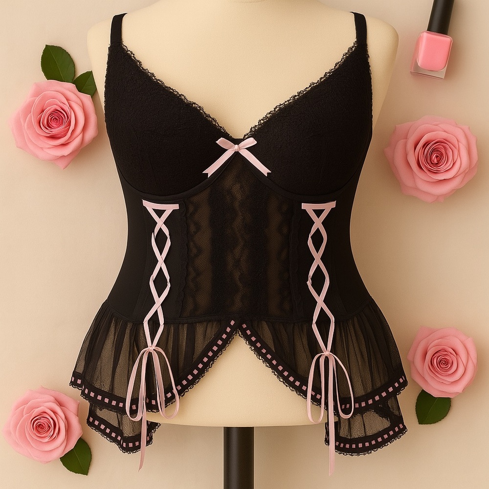 Black Lace Babydoll Lingerie Top 3X Lightly Lined Underwire
